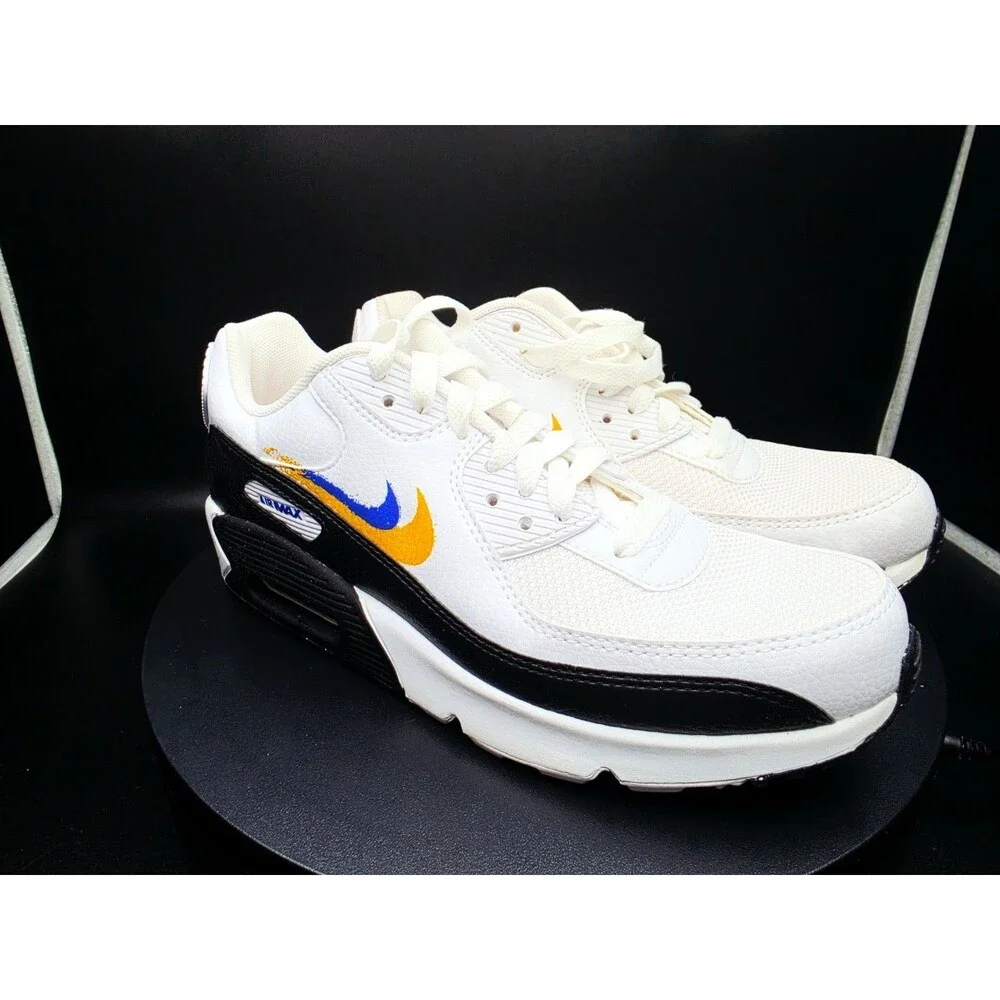 Nike Air Max 90 GS NN Unisex Kids Low Top Lace-Up White/Blue US 6.5 Women/5Youth